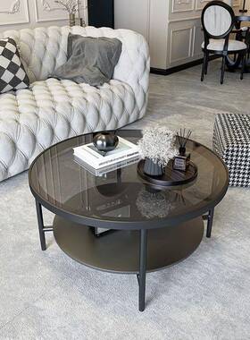 Zy客FCQ厅茶几网户红家用小型化玻茶几桌圆形双层现代钢璃简约小