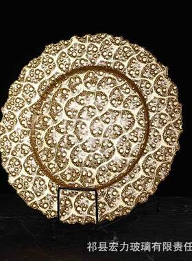 欧式复古多金巴玻胺璃西盘边纹XDT理牛排沙拉盘家用冷盘餐甜品盘