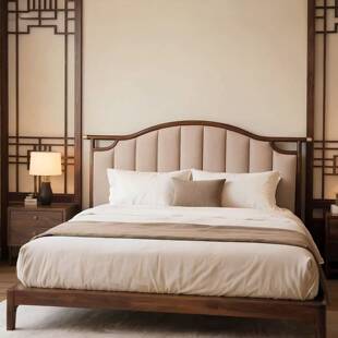 新中式北美黑胡桃木实木床1米8床双人床家用高端主卧室床2025新款