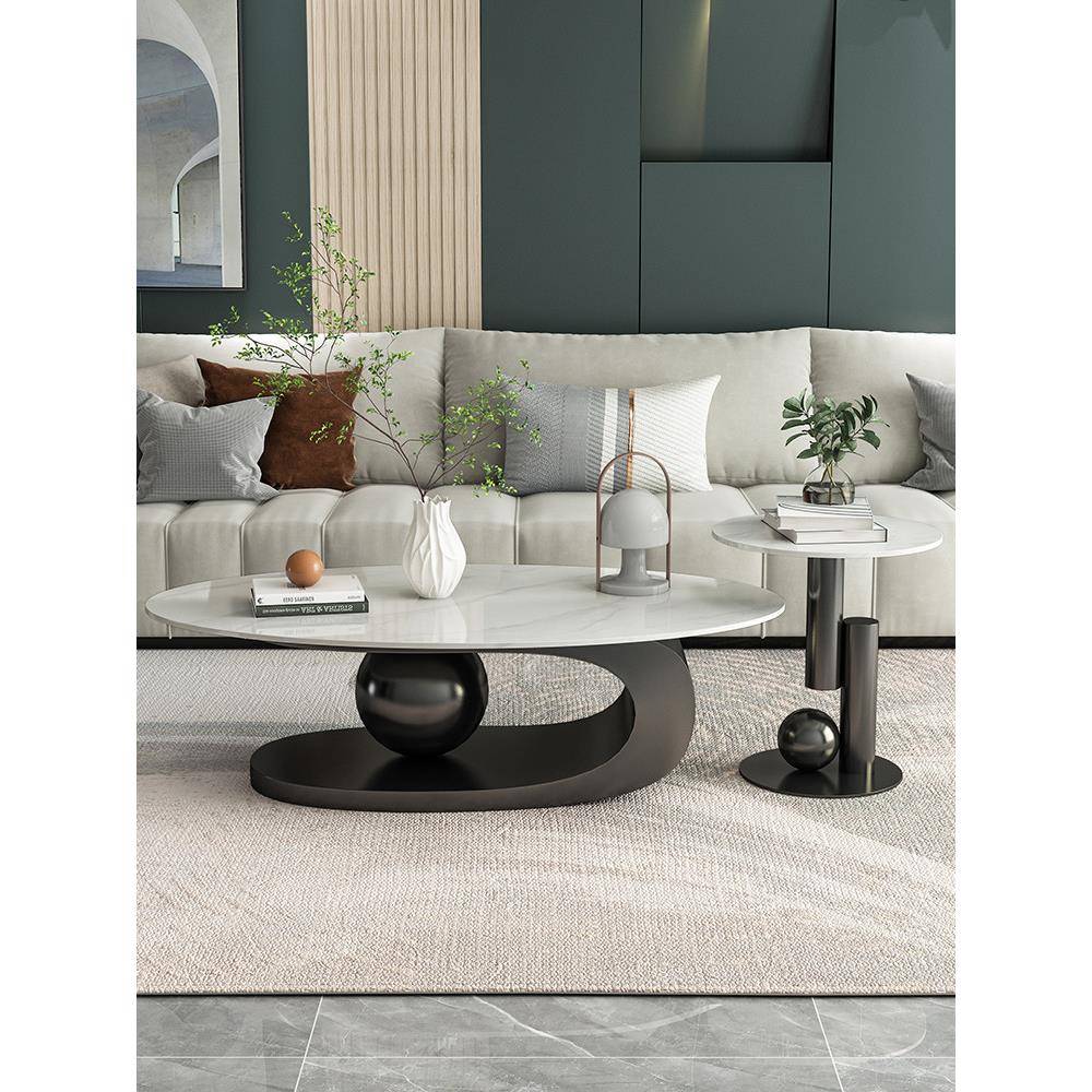 K*F97S8STT岩板茶轻奢意户式客厅形家用椭圆茶台小型法式简约茶几