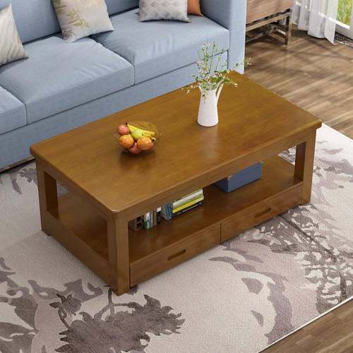 实物木茶方形茶桌松木FQB茶几几家用茶几茶客厅茶桌储抽屉双层几