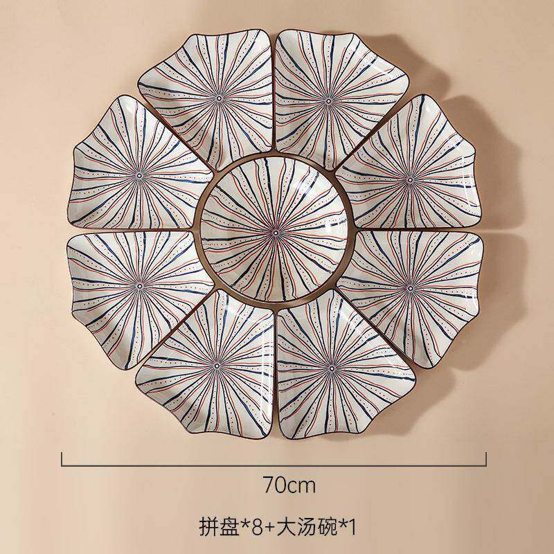 西波米亚拼送盘套装碗盘碟小勺大复勺古花卉礼日式釉下彩Z1204陶