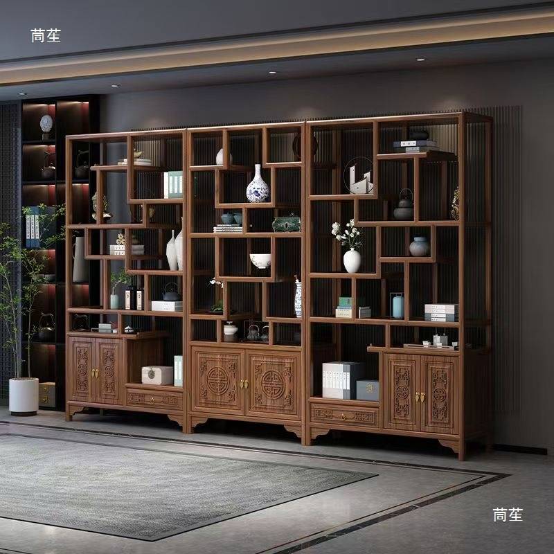 实木博古架多宝阁客厅仿古陈列储物柜家用茶室茶柜置物架榆木书架
