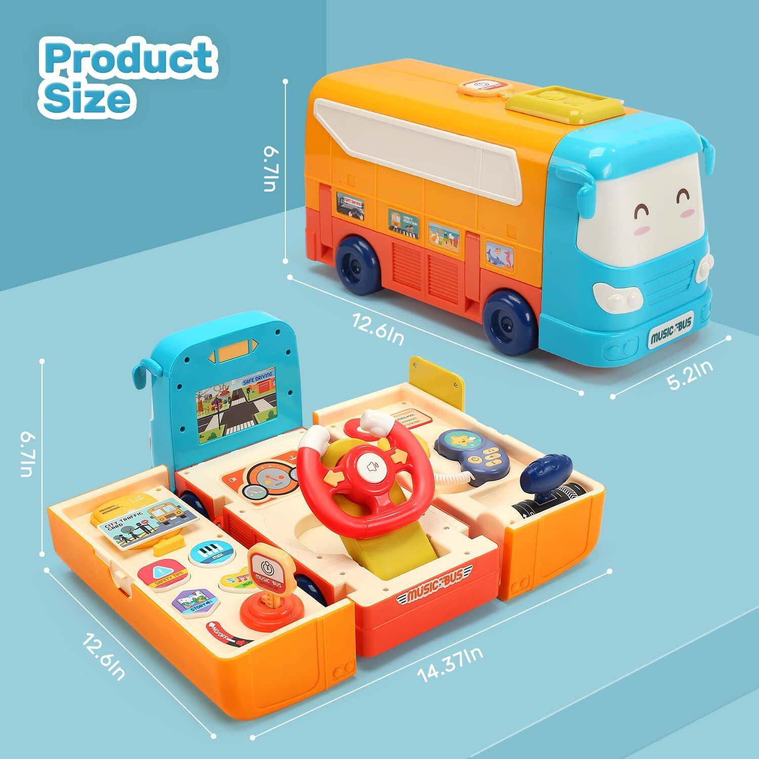 儿童方向盘巴士校车玩具婴儿宝宝模拟仿开车音乐百变校巴