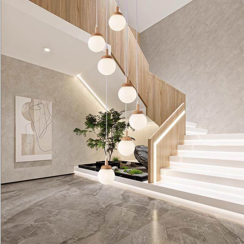 别楼梯间吊灯灯loft客厅吊挑空公寓墅复式742楼原木奶油风创意长,家装灯饰光源,智能吊灯,淘宝优惠券,粉丝福利购,淘宝优惠卷