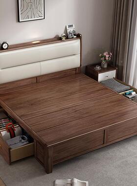 轻奢软包胡桃全实1木新中式床家用主53773卧.8米1木.5单双人床卧