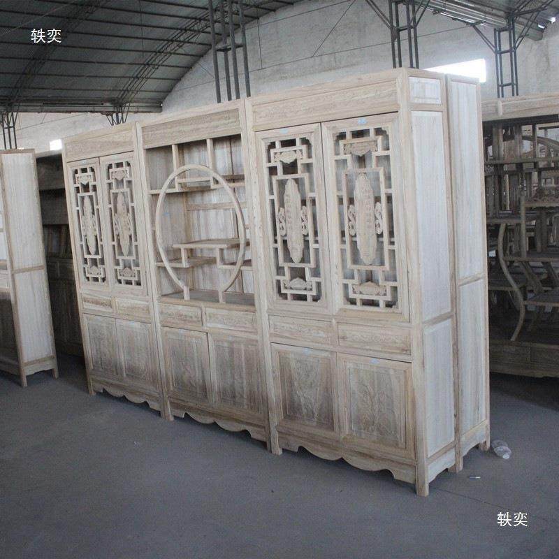 中式复具全书木书书架橱白胚实白坯老榆木经济型组AEV合储柜物柜
