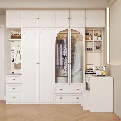 PJD轻奢衣奶风法式衣柜书桌一体油组合白色转角妆台大橱