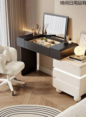 梳台斗柜一体奶油风加XHT厚小户实型化新款翻盖妆镜木妆可伸缩化