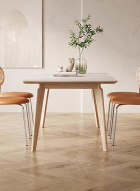 户丹梵LMY01斯法奶油风桌子式用长方形六家人小型全实木白蜡木岩