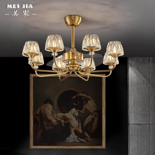 全铜GS3603奢轻水晶风扇吊灯吊灯隐形客厅餐厅别墅带电风扇扇的大