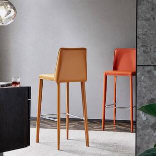 家用现代简约高椅子靠背椅马鞍皮餐椅工业风高脚凳意式轻奢吧台椅