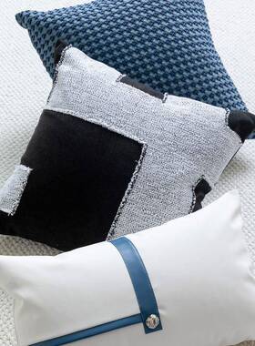 简约代样板间软抱枕沙发枕靠垫现蓝色麂皮绒CBU编织方轻奢装酒店