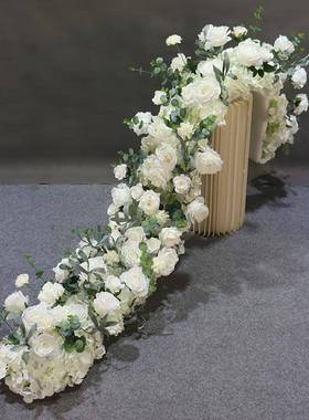 新款长真花排商布置橱场窗展厅装仿饰长排花西式婚85151礼桌摆放