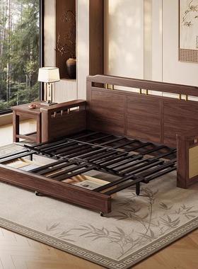 黑胡桃木沙81721发实床折叠两用厅客单人双人小型多功能储物可户伸缩床