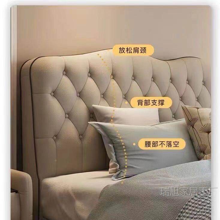 欧式高端现布精致拉床GUI232绒布艺床代简约卧室软包婚床实木床扣