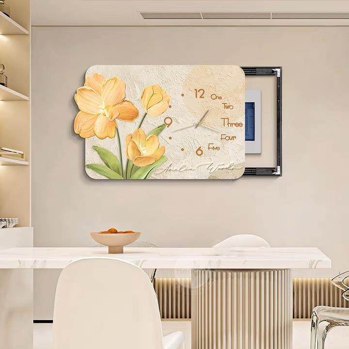 油金风可爱电表箱装饰dSoieycQ画现代简约郁香钟表免打孔遮挡挂画