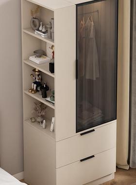 实木床衣边柜户一体收纳小型家50257用空间卧室床头柜省置物架儿