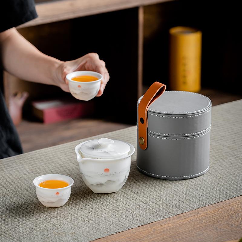 便携式旅行茶具小套装简约快客杯陶瓷功夫泡茶杯羊脂玉瓷器茶壶