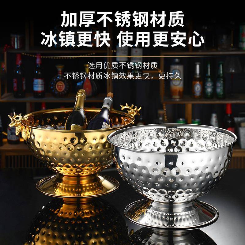 大不锈钢香槟盆冰桶酒吧冰粒冰镇冰酒啤酒红酒冰块冰的桶宾治大号