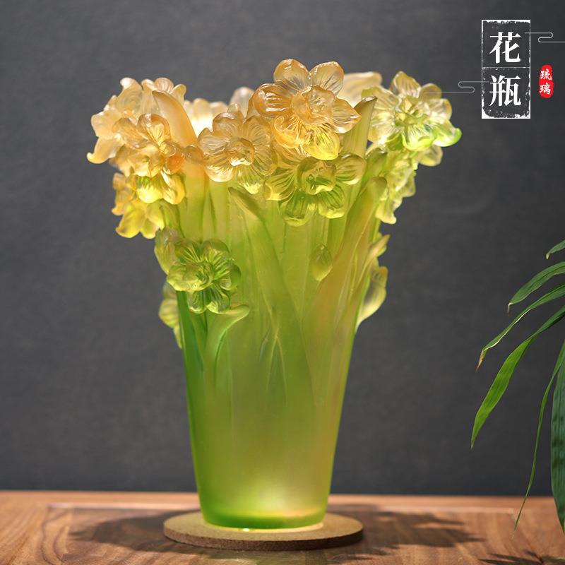 琉璃轻奢新中式花瓶插花装饰摆件客厅玄关桌面卧室房间水晶工艺品