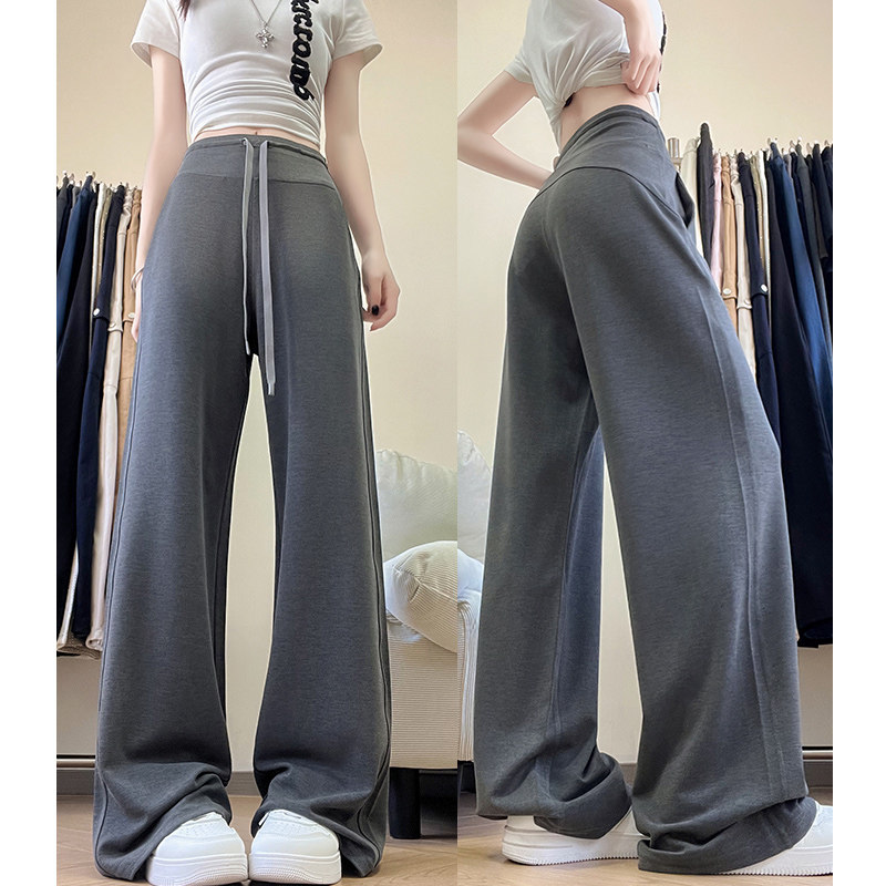 灰色运动裤女夏2026年新款高腰显瘦休闲裤小个子直筒垂感阔腿卫裤