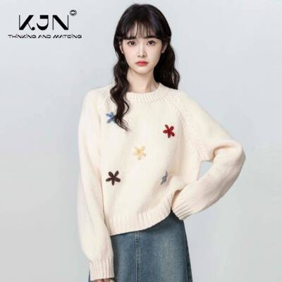 加短款XH1FAD152刺绣DXH1FA15毛衣女 25秋冬新款厚通勤0版风宽松