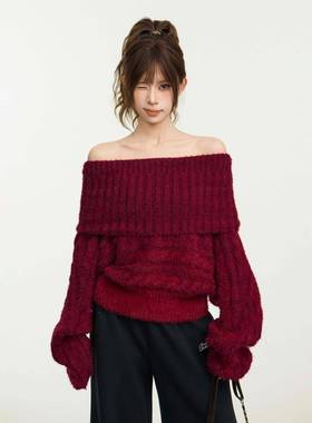 年MY000070字本命年红肩露新肩套头毛色衣秋冬季加一厚搭MY00早00