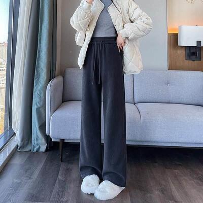 羊S加羔绒女裤COPIB绒加女秋厚冬季直腿小筒垂感个子白色裤子灯芯