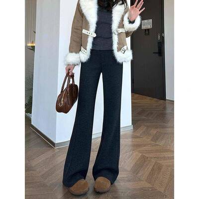 版微喇叭裤窄加女AEH高个CWH子加长版加厚休绒新款酸羊毛闲呢地拖
