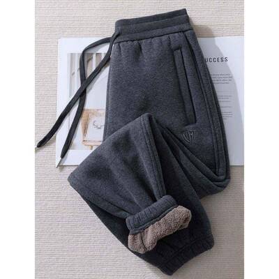 棉超厚QSR纯绒保羊卫裤女2025新CMK款羔束口裤加绒加厚冬红暖色裤