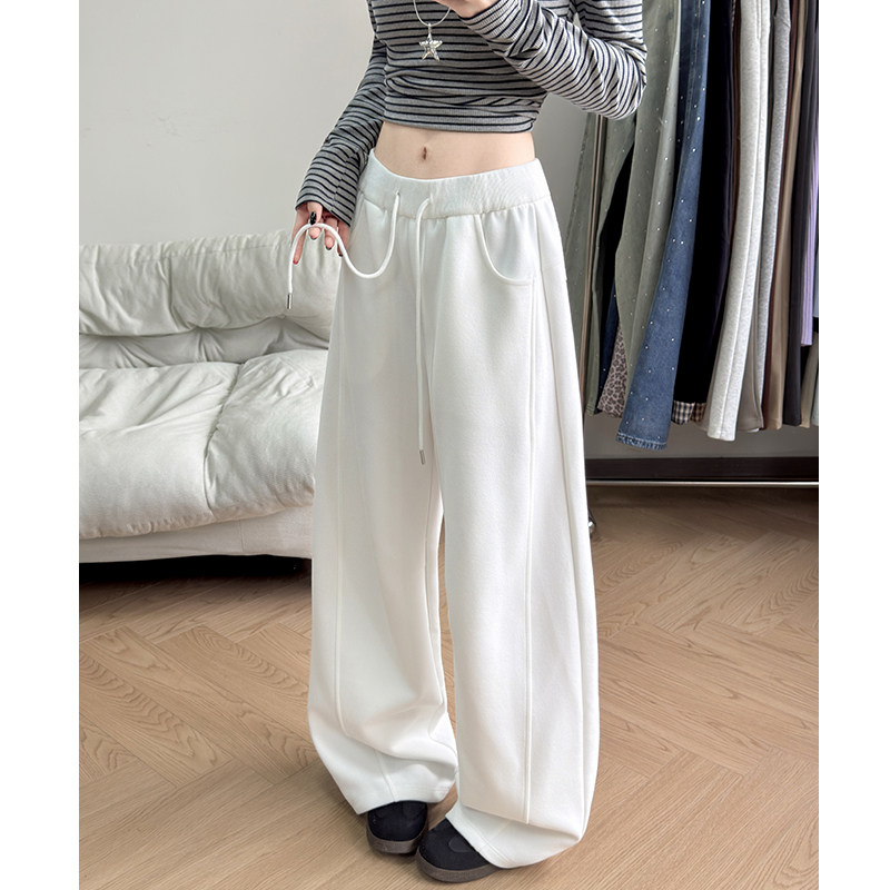 灰色高腰运动裤女春秋2026新款小个子显瘦休闲裤宽松慵懒风阔腿裤