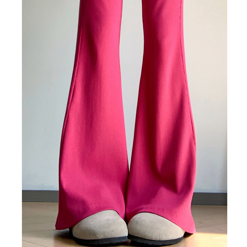 美式翻腰微喇叭裤女春秋夏季薄款辣妹马蹄裤小个子修身运动卫裤