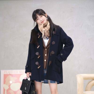 大咸鱼衣女JAC 5%毛羊学院风角扣衣秋牛冬小个EDR子加绒橱加厚0毛