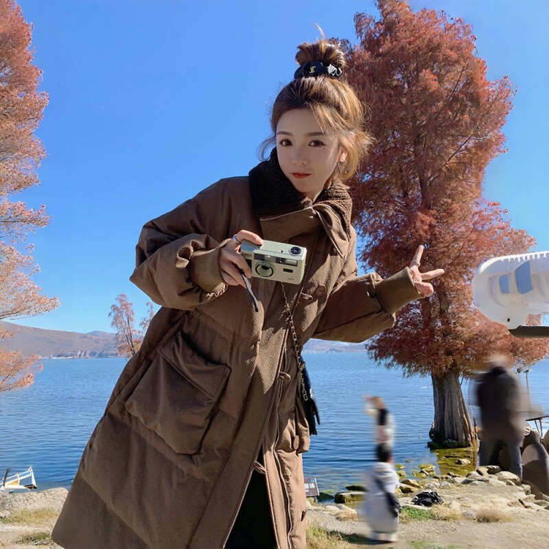 棉衣女冬中长款韩版宽松羽绒棉服过膝加厚保暖学生设计感棉袄外套