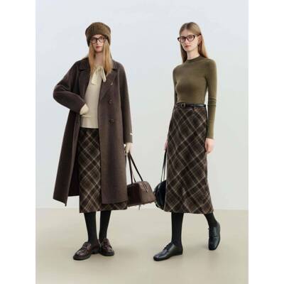 小个子覆古格纹直筒半身裙女202H冬V秋新巧中长J5款覆自XHL古款毛