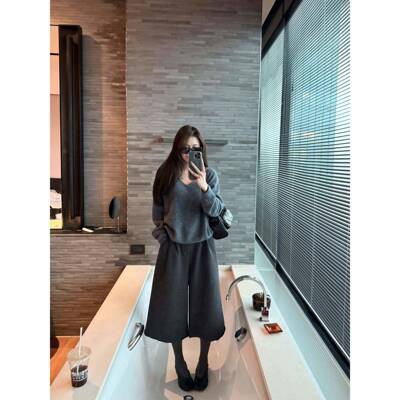 upe的BHFiriyy 专属秋冬时髦七分裤n毛s质感尼nOVL宽松特供阔腿裤