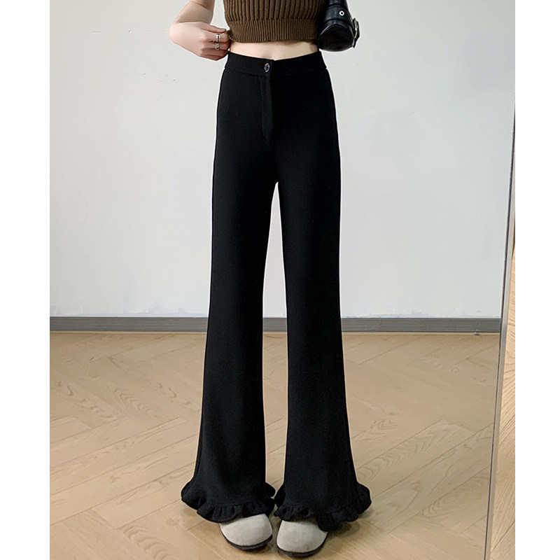 木耳边微喇西装裤女春夏2026新款小个子高腰显瘦喇叭裤黑色长裤子