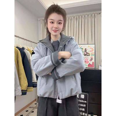 韩时尚撞HTQ百色连休帽搭加绒加外女秋冬新款20厚TIA系25闲派克服