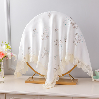 梳妆台镜子盖布遮挡帘欧式镜子小圆镜云朵镜防尘罩盖布高级遮挡帘