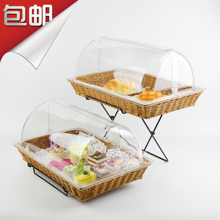 双层面包蛋糕托盘带盖竹编藤编水果篮筐点心摆台自助餐甜品展示架