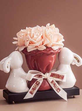 创意花瓶摆件客厅桌面入户玄关电视柜前台红色喜庆乔迁新居装饰品