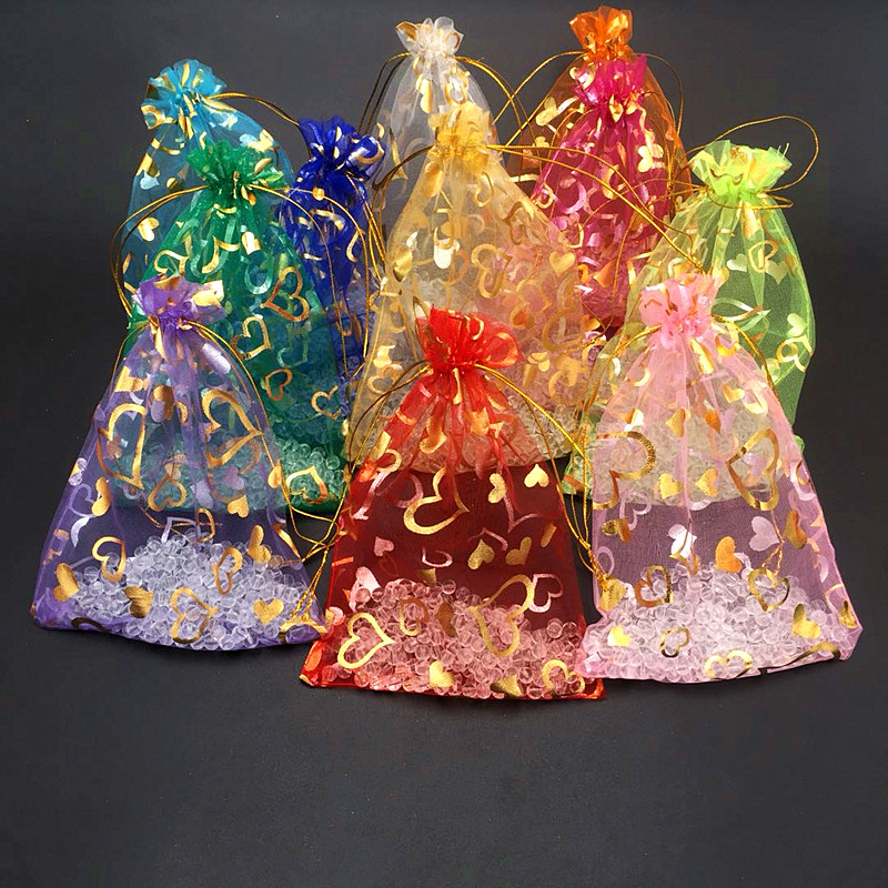 烫金桃心形纱袋礼品包袋首饰袋喜糖喜蛋袋糖果袋束口袋回礼袋