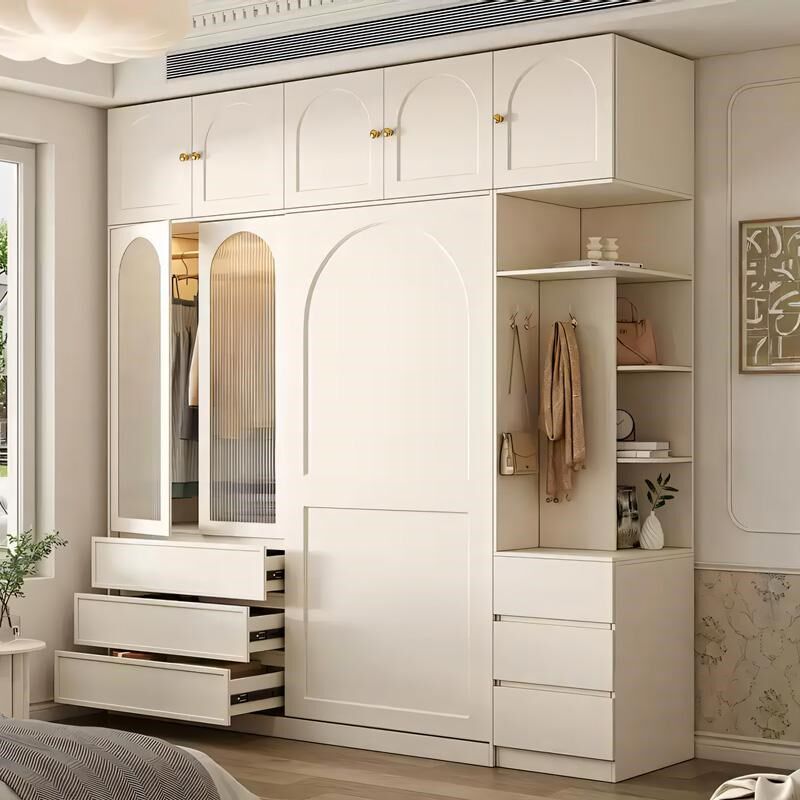奶油风法式ENF级全实木多层板衣柜家用卧室推拉门小户型大衣橱柜