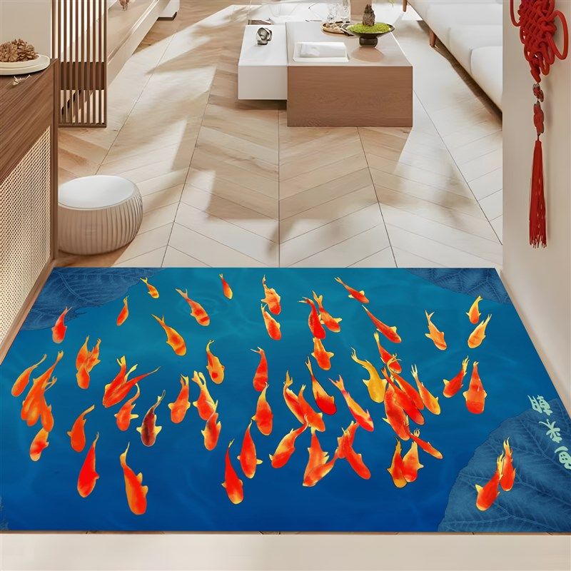 皮革免洗门口地垫PVC蓝色进门地毯锦鲤金鱼硅藻泥吸水浴室防滑垫