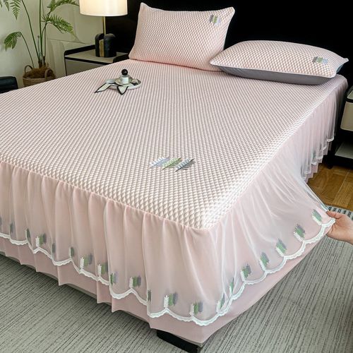 夏季冰豆豆凉席三件套少女床裙款冰丝席可机洗2025新款空调软席子