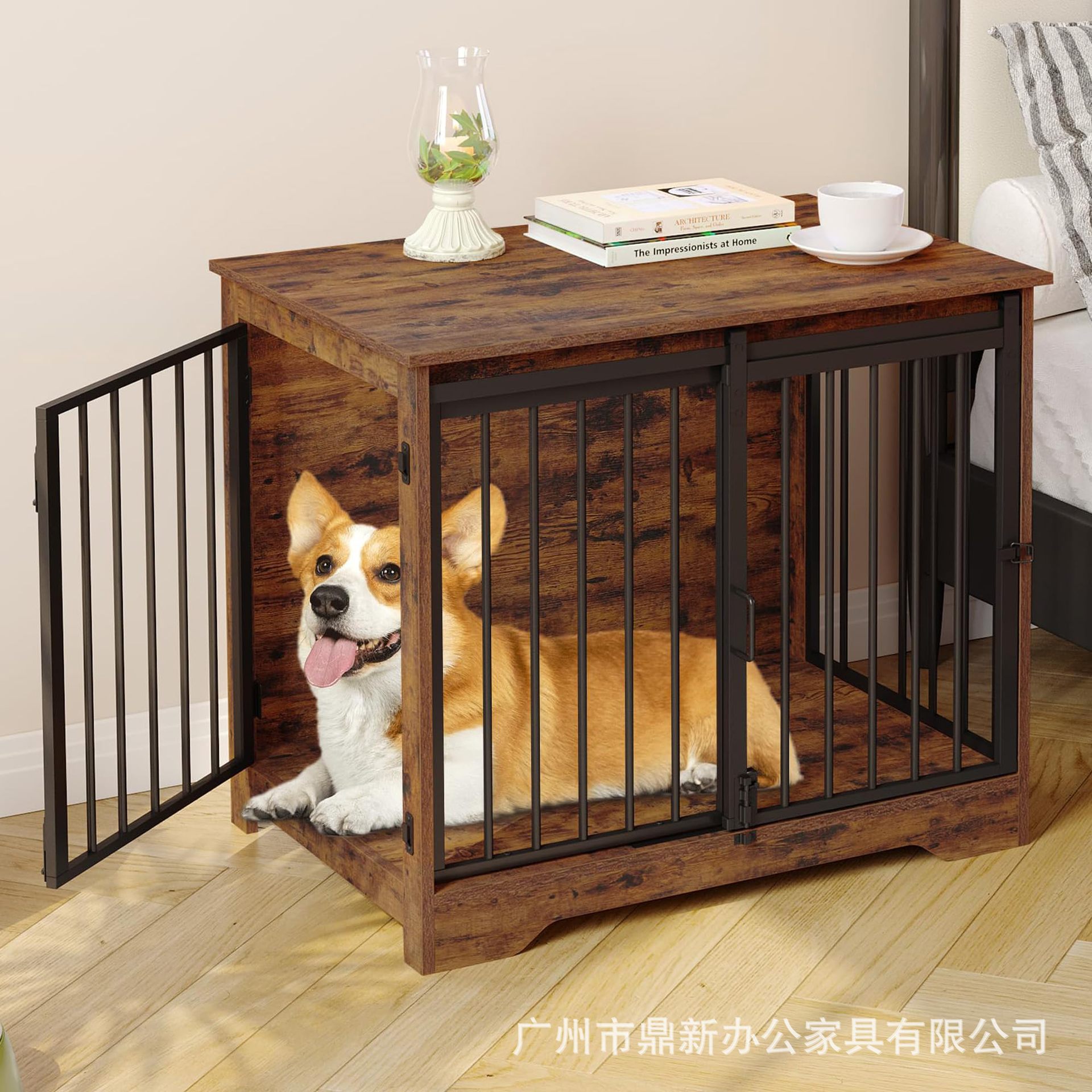 带谷仓门的狗笼狗舍室内使用有2个门适用于小型中型犬防咬防逃