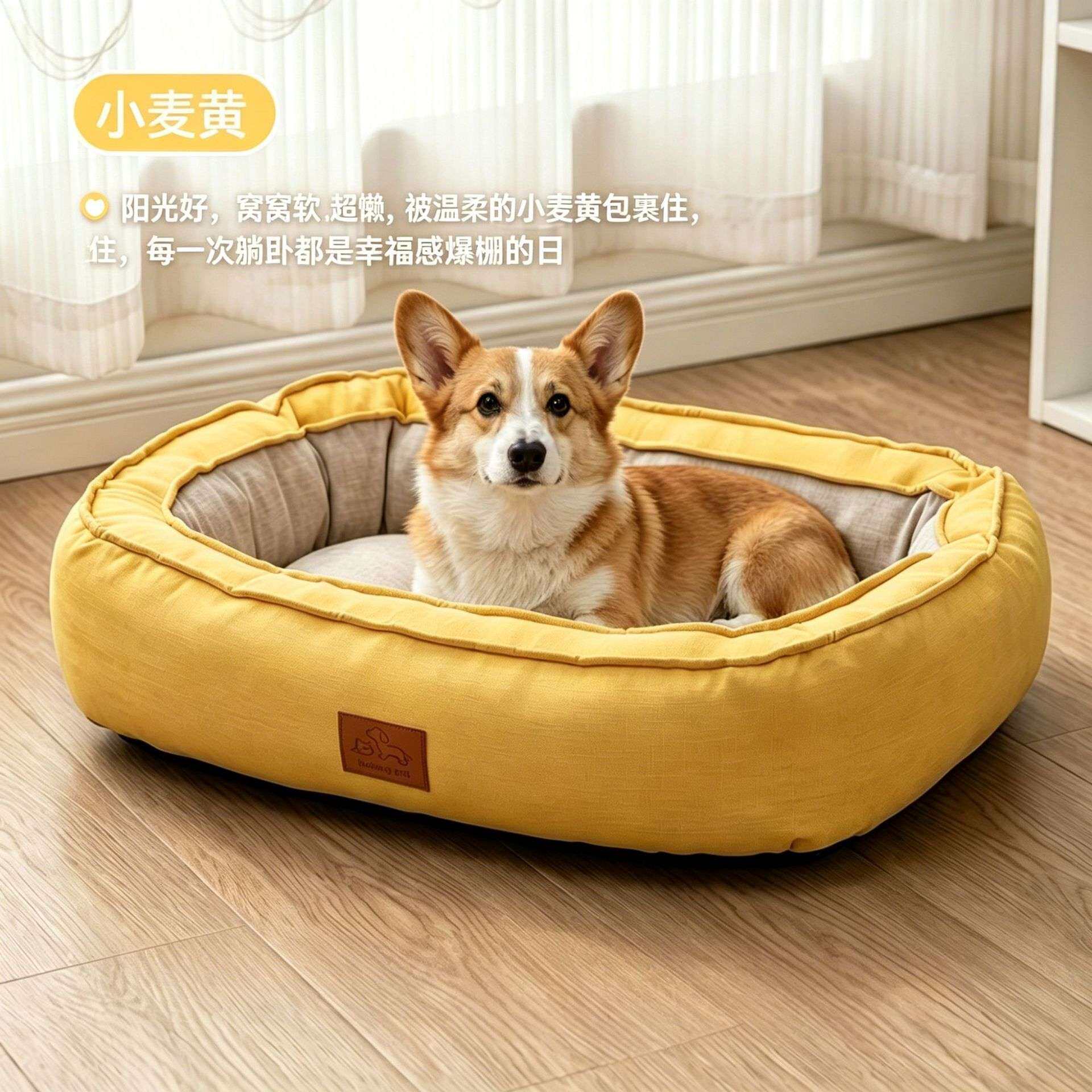 可拆洗宠物小狗狗窝四季保暖床耐咬棉麻大型犬四季通椭圆舒适圈窝