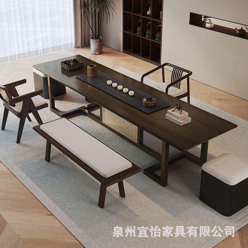 实木茶桌桌椅组合简约组合现代功夫新中式茶台办公室客厅泡茶盆栽