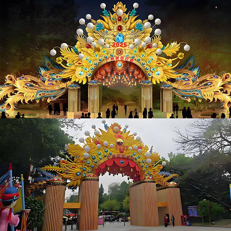 元宵节大型花灯凤冠门头造型景区广场亮化装饰大型灯展摆件中国风